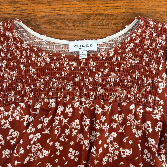 Gilli Rust Color w/White Floral Pattern Women's Small Top Nice Weight Oversized - Picture 5 of 9